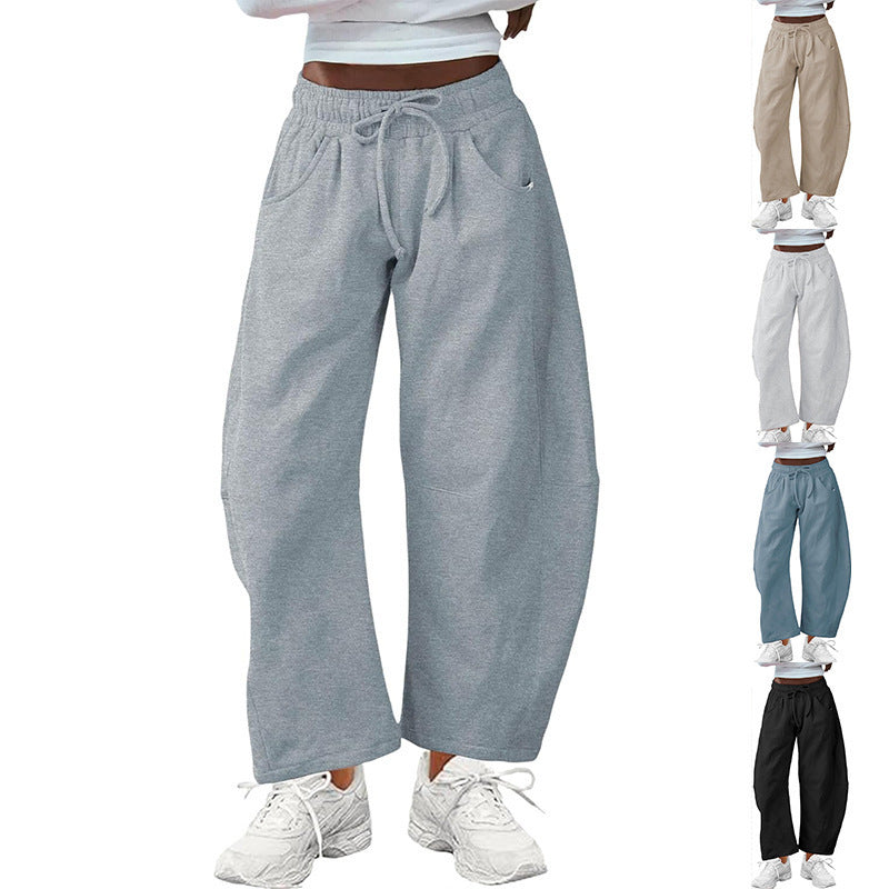 Fashion Loose Sports Drawstring Pocket Cropped Sweatpants
