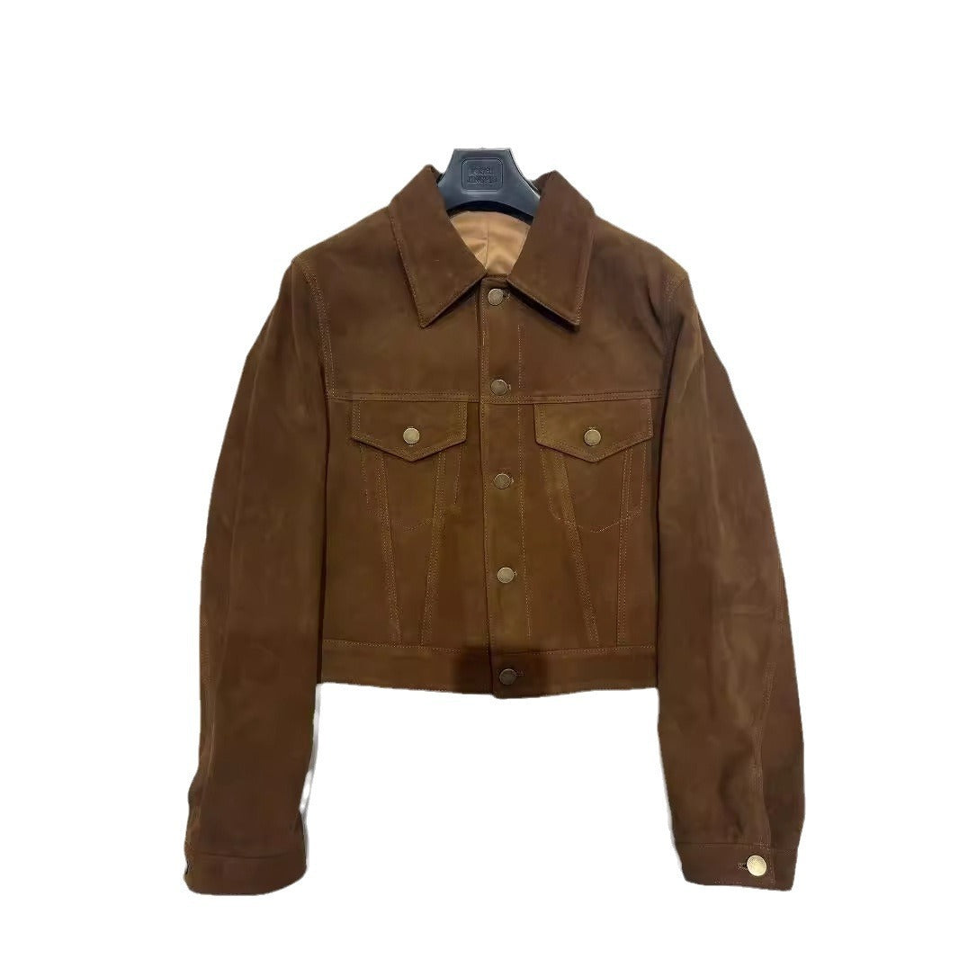 Short Box Retro Leather Coat