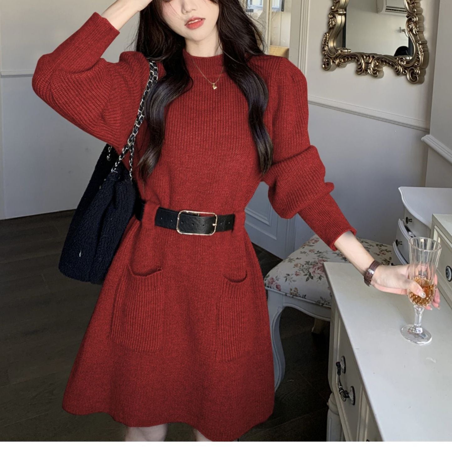 Long Sleeve Loose Knitted Base Dress Women