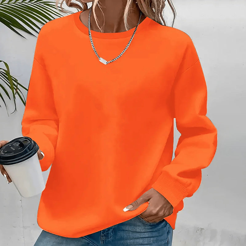 Women's Solid Color Casual Pullover Sweatshirt - Minimalist Round Neck Long Sleeve Top For Spring&Fall