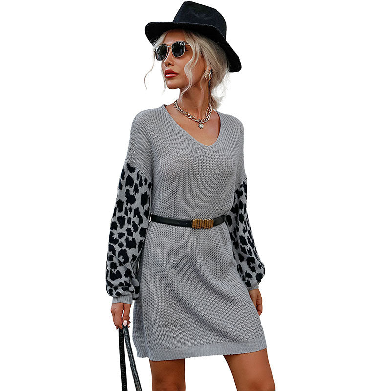 Color-blocking Leopard Print Woolen Skirt