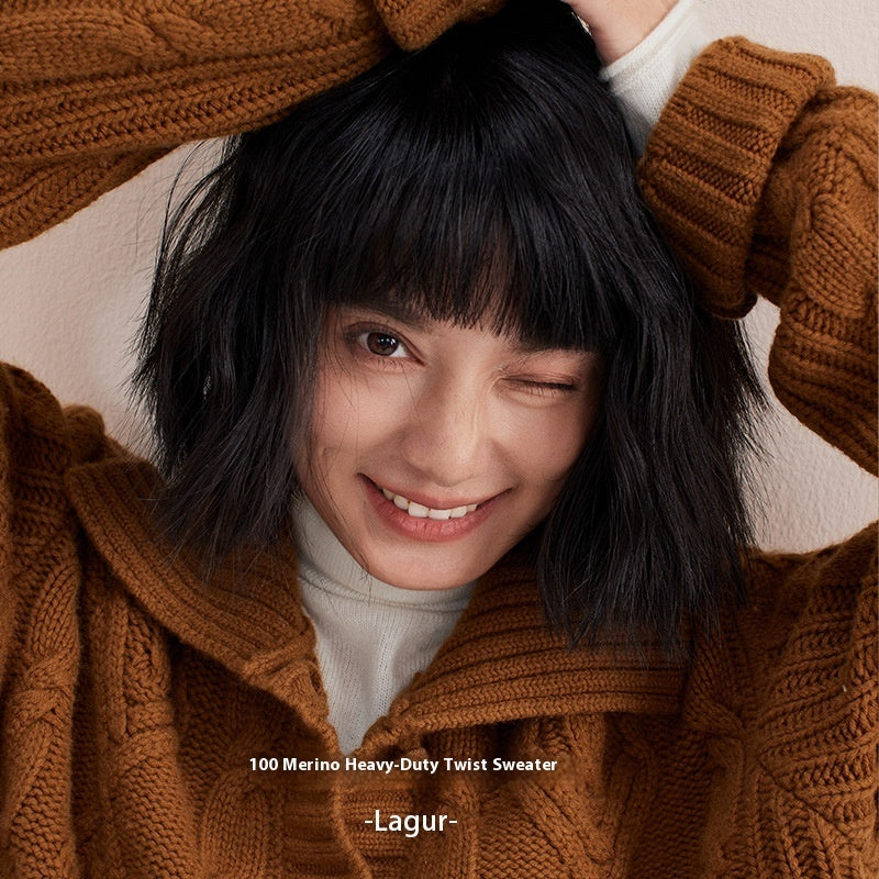 Heavy Industry Sweater Thickening Cardigan Idle Style Soft Glutinous Coat