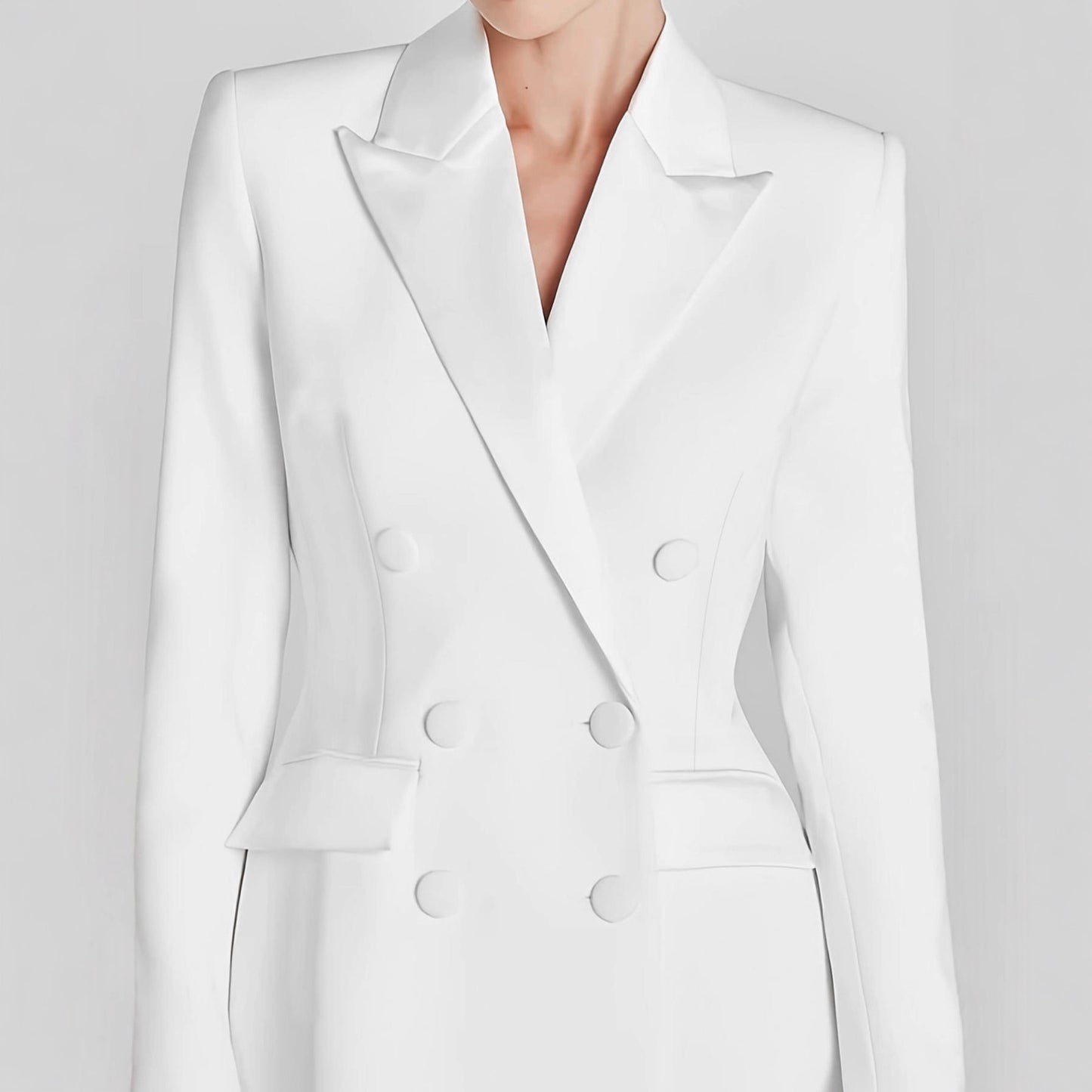 Autumn Party Commuter White Satin Suit Large Coat Outerwear Fashion Trend