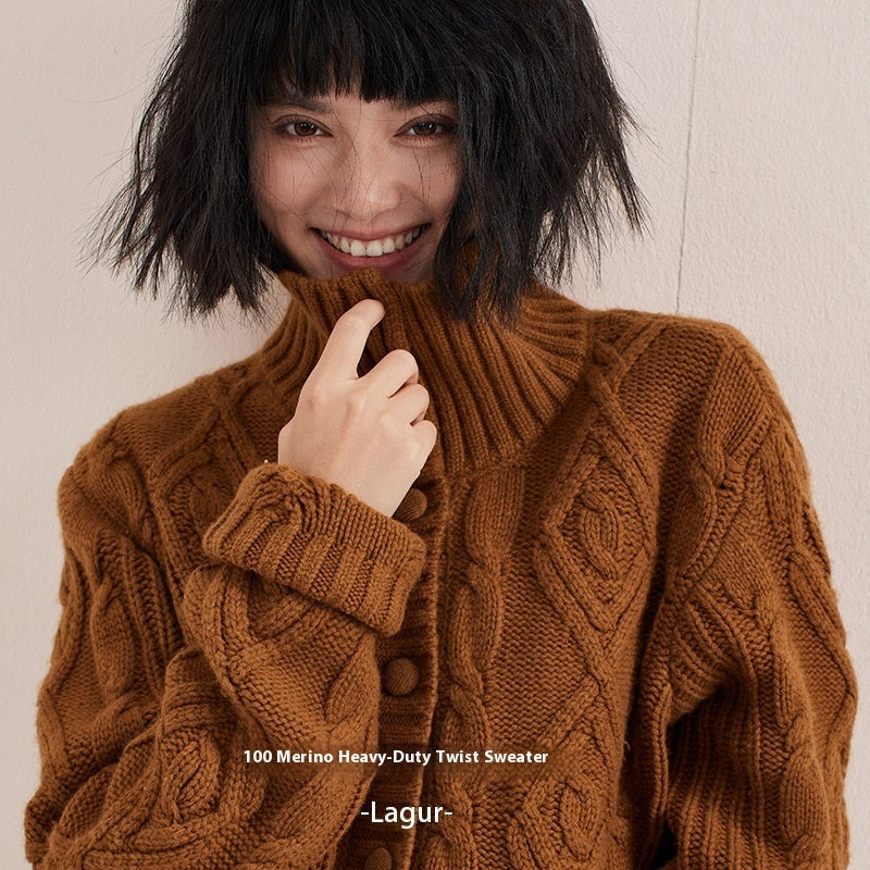 Heavy Industry Sweater Thickening Cardigan Idle Style Soft Glutinous Coat