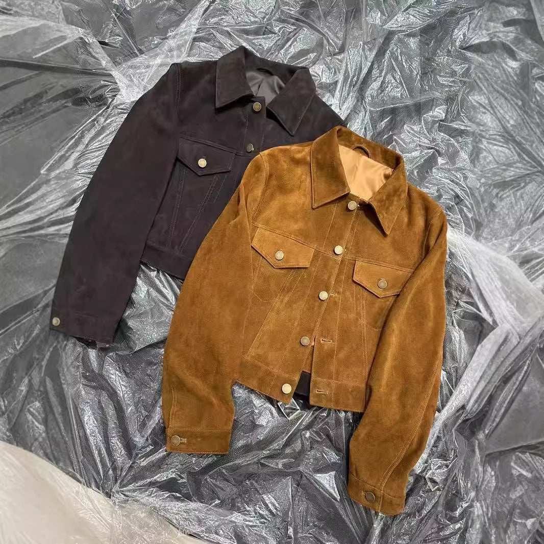 Short Box Retro Leather Coat