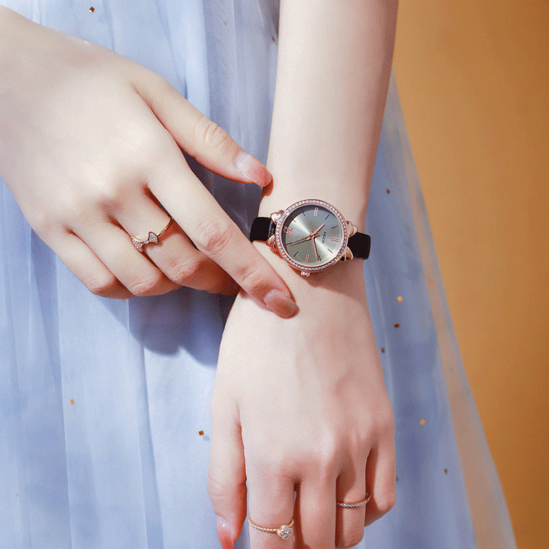 Women's Diamond-embedded Simple Elegant Belt Quartz Waterproof Watch