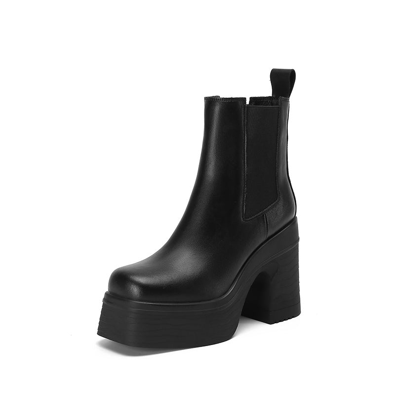 Women's Square Toe Chunky Heel Platform Ankle Boots
