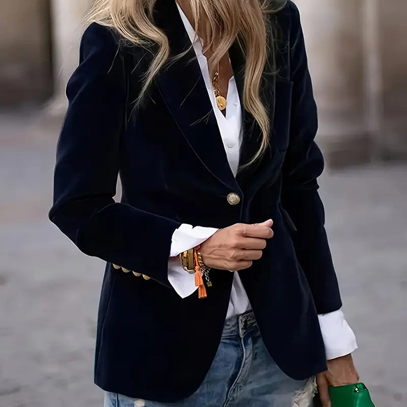 Women's Solid Color Notch Lapel Blazer - Slim Fit Long Sleeve Formal Jacket, Autumn&Winter Elegant Office Wear