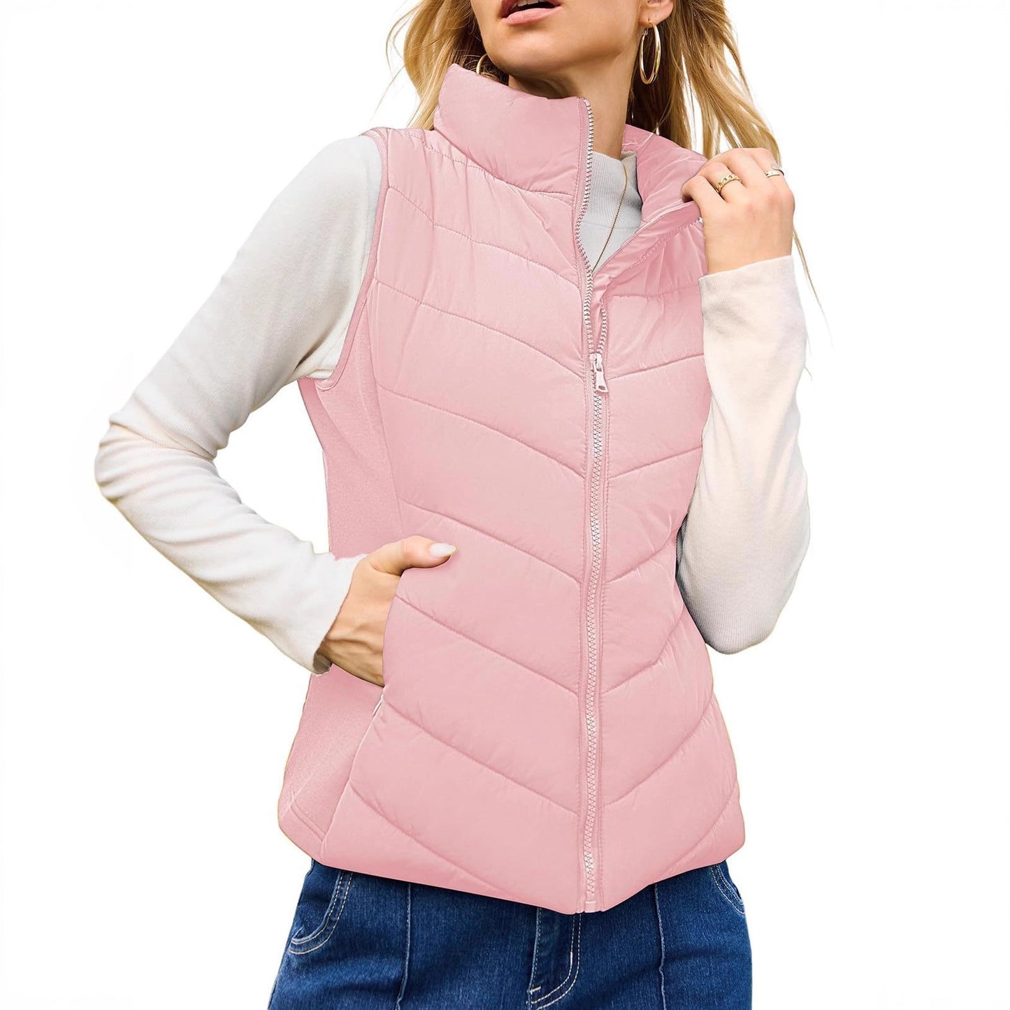 Simple Stand Collar Women's Thick Thermal Quilted Vest