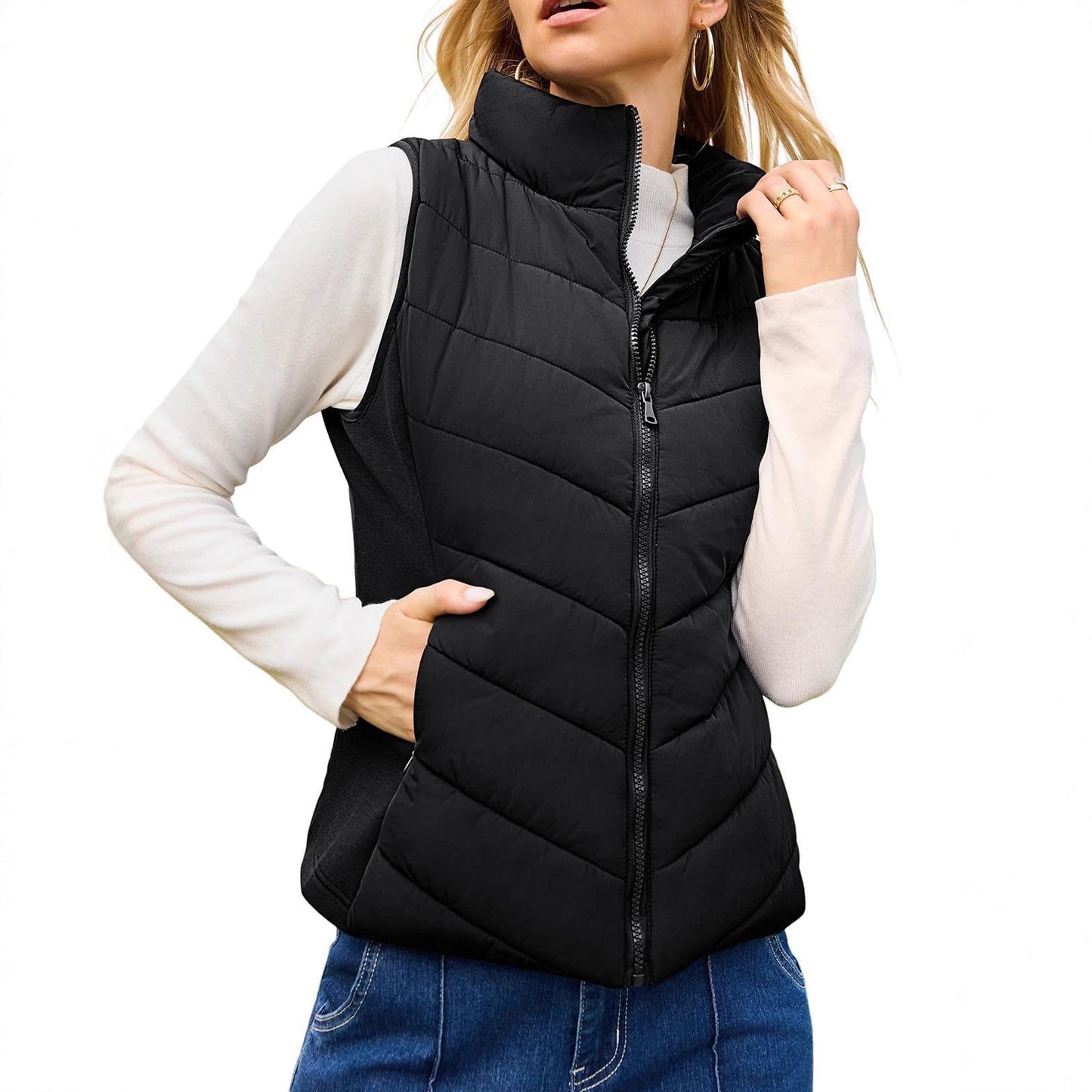 Simple Stand Collar Women's Thick Thermal Quilted Vest