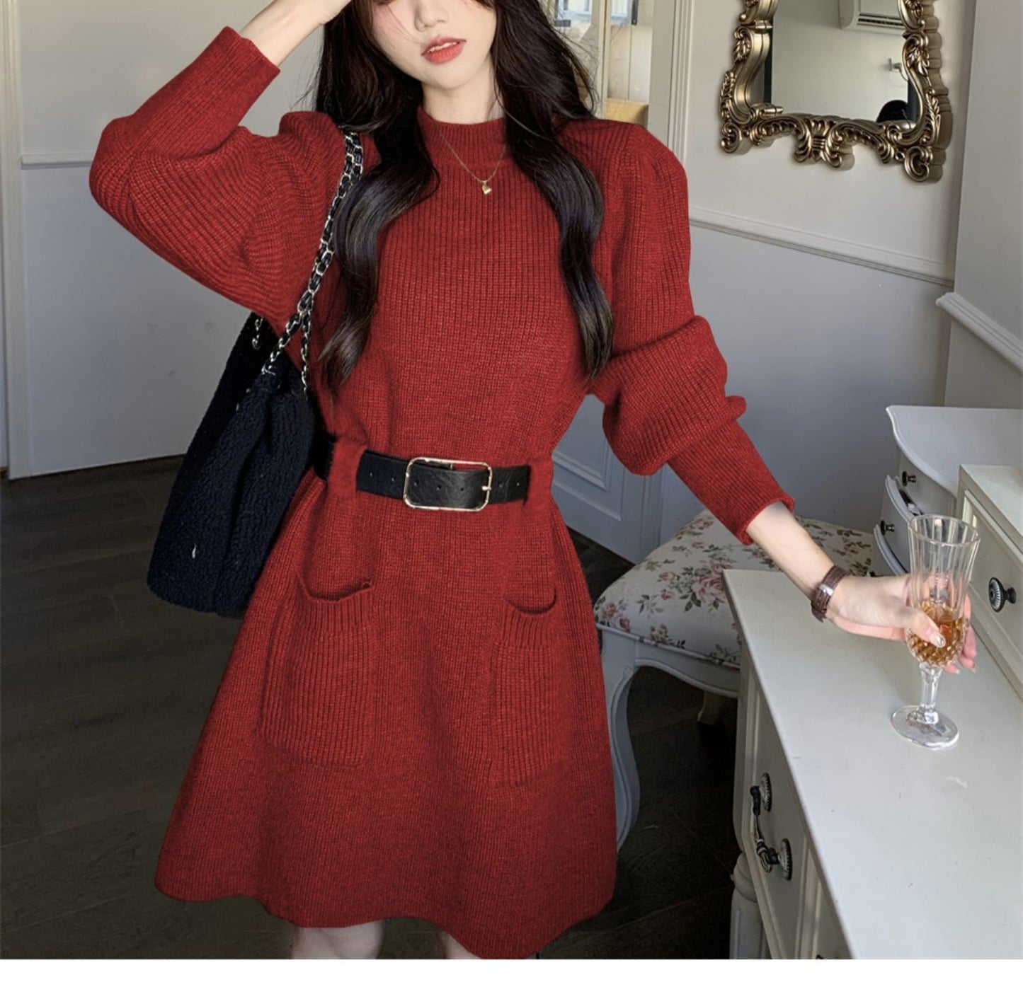 Long Sleeve Loose Knitted Base Dress Women