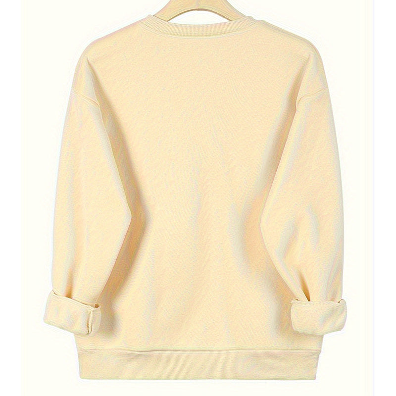 Women's Solid Color Casual Pullover Sweatshirt - Minimalist Round Neck Long Sleeve Top For Spring&Fall