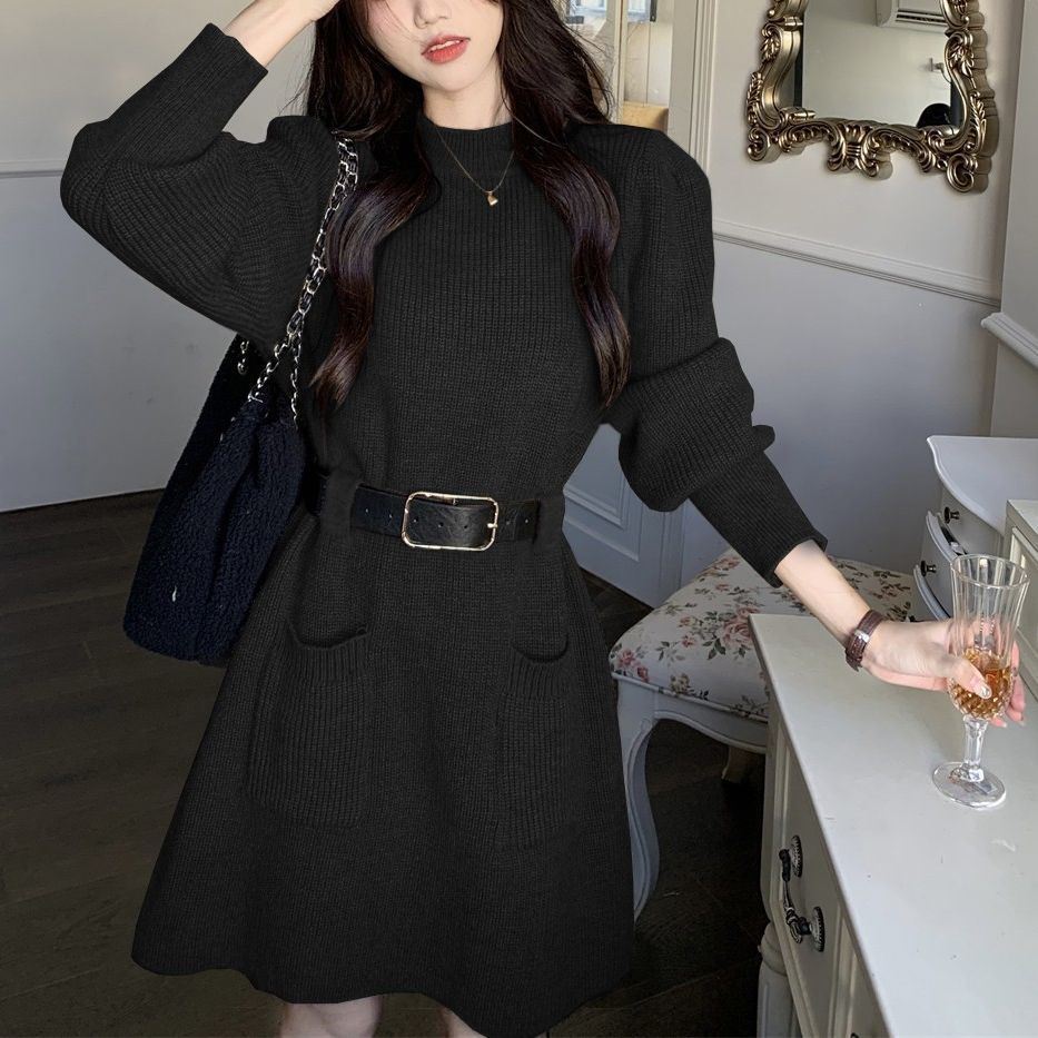 Long Sleeve Loose Knitted Base Dress Women