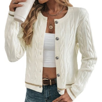 Women's Round Neck Twisted Knitted Sweater Coat
