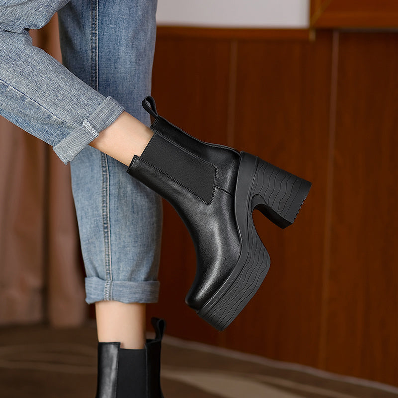 Women's Square Toe Chunky Heel Platform Ankle Boots