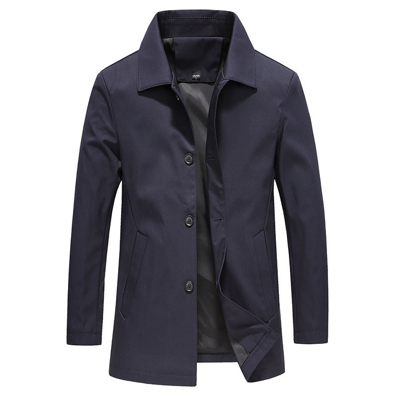 Fall Winter Men Polo Collar Solid Color Business Jacket Short Button Lightweight Coat