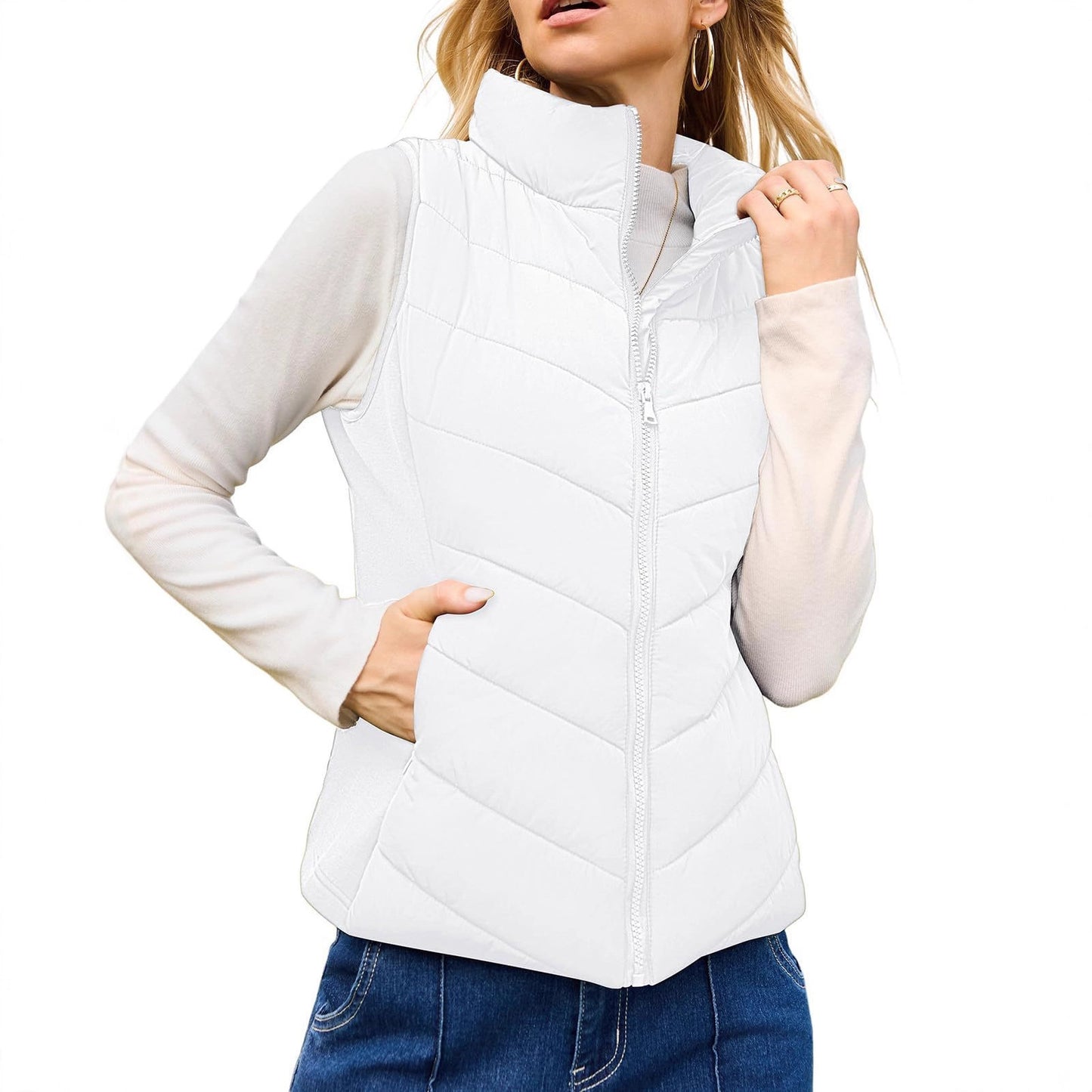 Simple Stand Collar Women's Thick Thermal Quilted Vest
