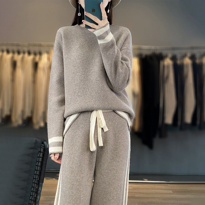 Sweater Wide Leg Pants Casual Lazy Knitted Wool Suit