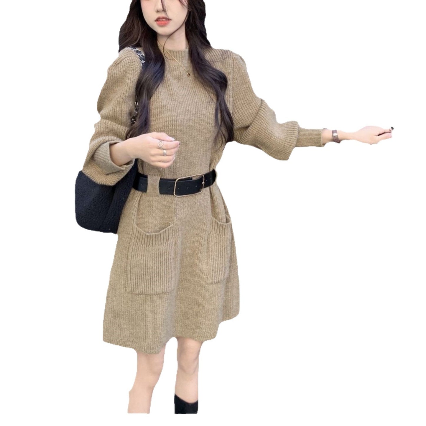 Long Sleeve Loose Knitted Base Dress Women