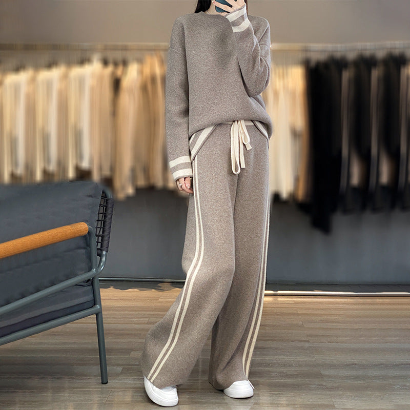 Sweater Wide Leg Pants Casual Lazy Knitted Wool Suit
