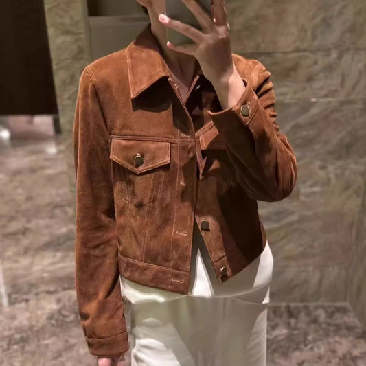 Short Box Retro Leather Coat