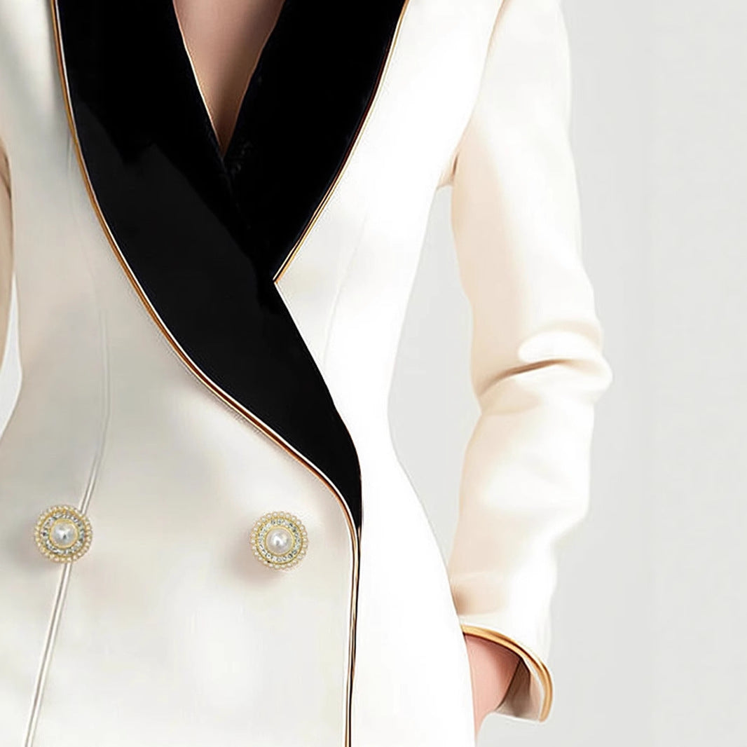 Fashion Irregular Women's Golden Edge Pearl Button Long Sleeve Coat